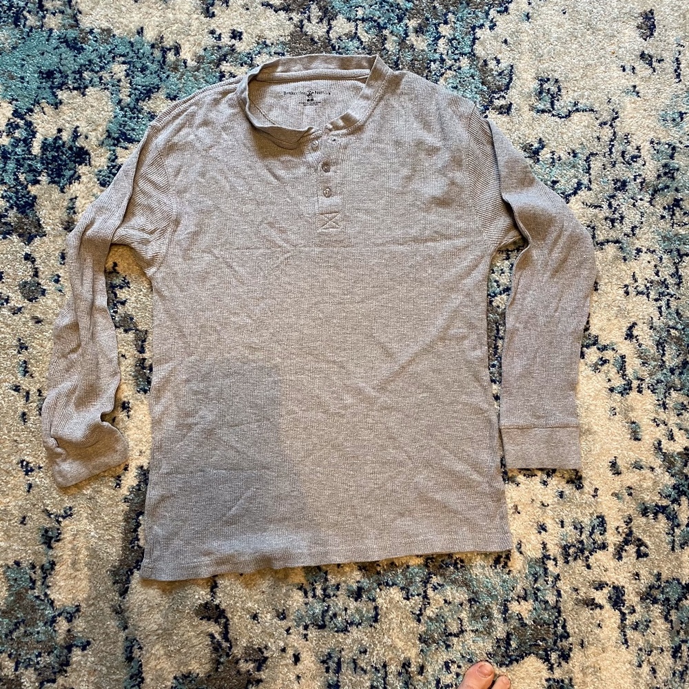 Beverely Hills Polo Grey Waffle Henley Long Sleeve